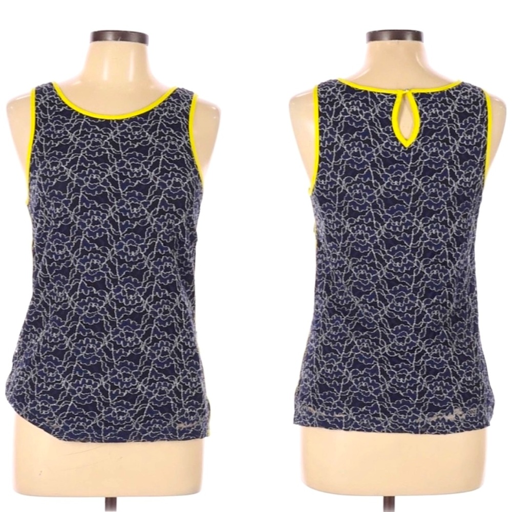 BANANA REPUBLIC Size 6 Navy w/Yellow Floral Lace Tank Top